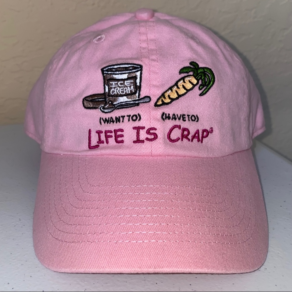 LIFE IS CRAP Funny Pink Hat Cap Ice Cream Healthy